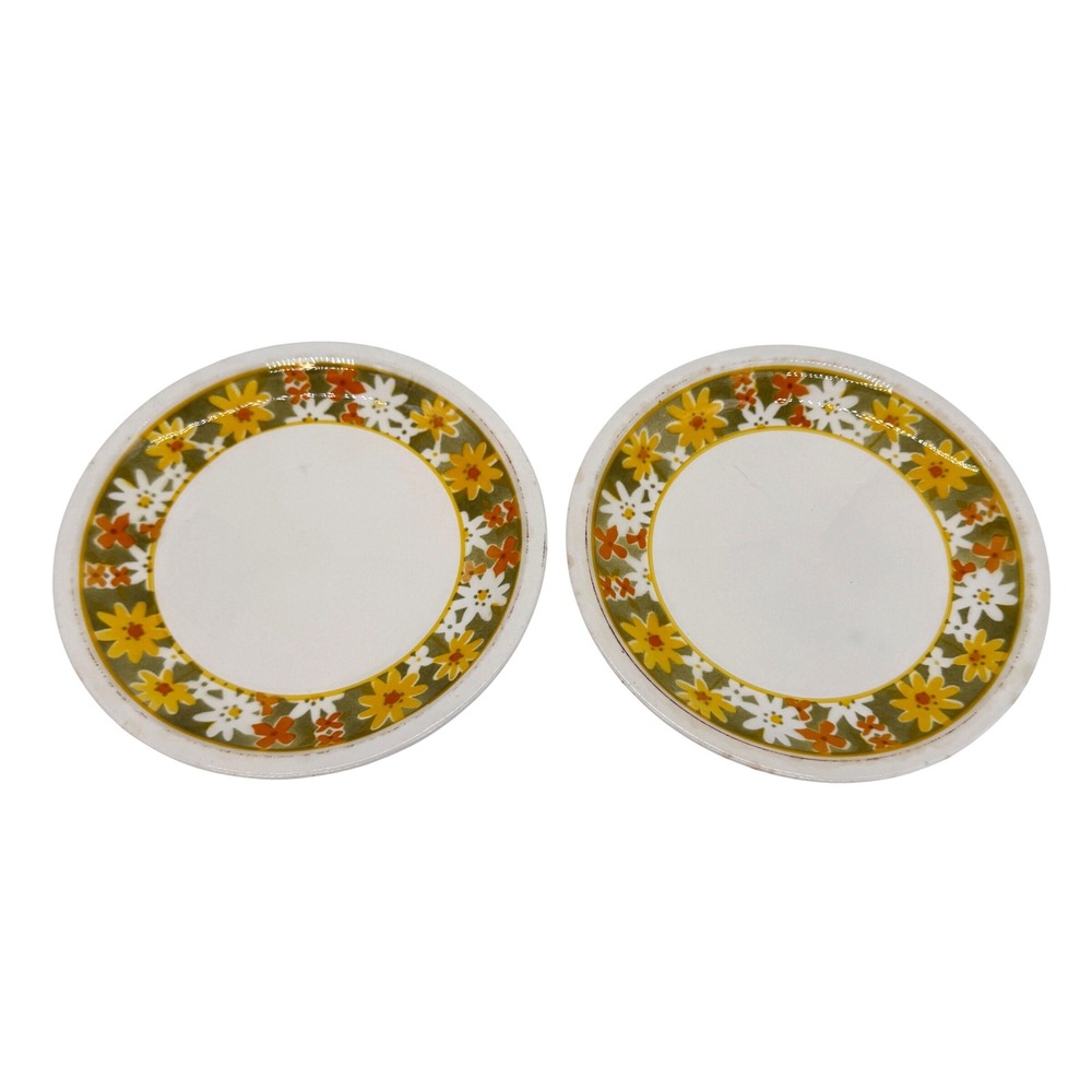 Vintage Mikasa Cera-Stone 7.5" Daisies D1378 Bread Butter Plates Set of 2 Japan